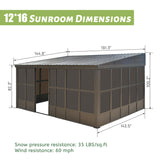 Domi 12x16FT Sunroom,Wall Mounted Gazebo Solarium with Front Door, Side Entrance, Galvanized Steel Sloping Roof, Moveable PC Screen, Outdoor Permanent Sun Room Lean to Gazebo for Deck Patio domi outdoor living