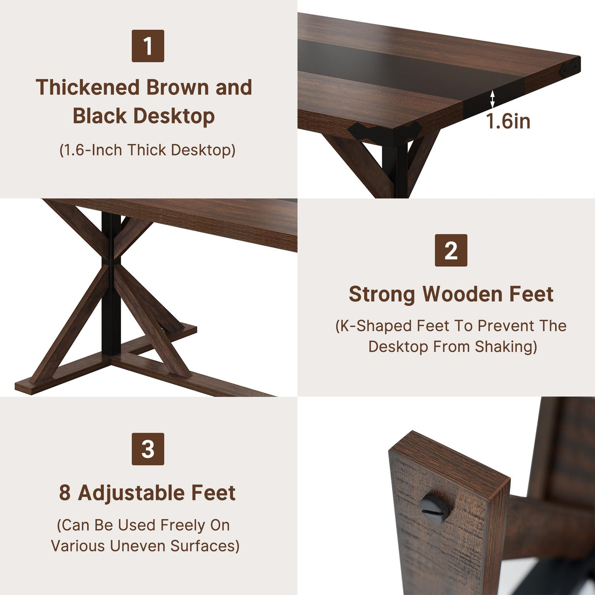 Hlivelood 71 Inch Dining Table for 6 People, Rectangular Kitchen Farmhouse Table W/Thickness Waterproof Wood Tabletop,Long Dining Room Tables W/Wood Strip Base for Kitchen Living Room(BR) Hlivelood