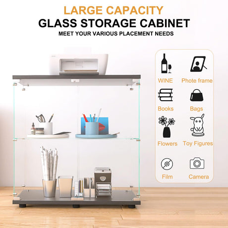 AUCARE Display Cabinet with Glass Doors, Glass Display Cabinet with Lock, 2-Tier Curio Cabinet&Bookcase for Collectibles, Toys, Books, Glass Storage Cabinet, 32" W x 34" H x 14" D AUCARE