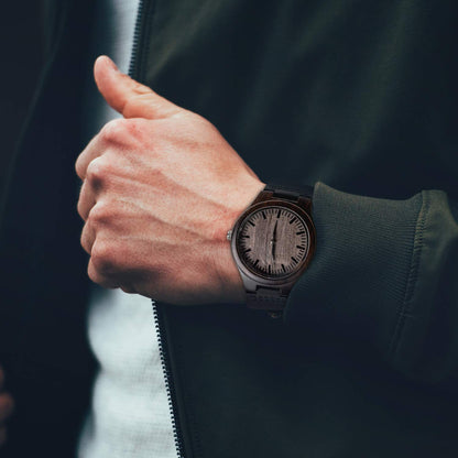 KOSTING Set Groomsmen Gift - Groomsman Gifts for Wedding, Wedding Favor Customized Wood Watch w Gift Box - Engraved Black Leather Strap Wooden Watch Custom Personalized Groomsmen Gifts for Me - WoodArtSupply