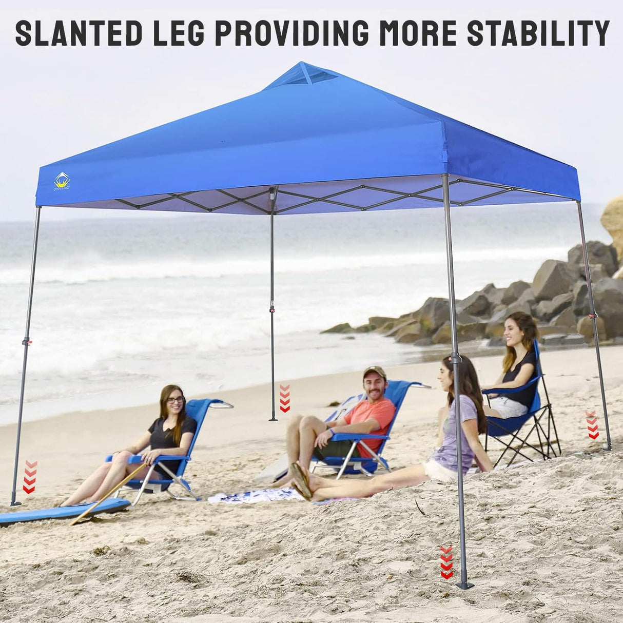 CROWN SHADES 9x9 Pop Up Canopy - Beach Tent with One Push Setup - Easy Outdoor Sun Shade for Events, Parties, Camping - Gazebo with STO-N-Go Cover Bag, Silver Coated Top, Blue CROWN SHADES