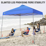 CROWN SHADES 9x9 Pop Up Canopy - Beach Tent with One Push Setup - Easy Outdoor Sun Shade for Events, Parties, Camping - Gazebo with STO-N-Go Cover Bag, Silver Coated Top, Blue CROWN SHADES
