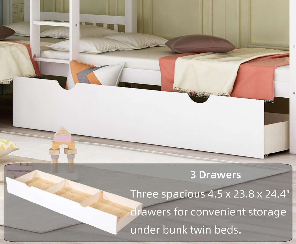 Merax Kids L-Shaped Bunk Bed Twin Over Twin with Drawers, Wood Low Floor Bunkbed Featuring Stairs Guardrail for Boys, Girls, Toddlers, No Box Spring Required, White Merax
