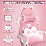 PUKAMI Pink Gaming Chair with Cat Ears and Cat Paw Cushion Pillow,Cute Computer Chair for Girl with Footrest,Ergonomic Gamer Chair, Kawaii Gaming Chair,Reclining Game Chair(Pink) PUKAMI