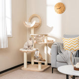 PETSITE 57 Inches Tall Wooden Cat Tree, Multi-Level Cat Tower with Scratching Posts, Space Capsule Bed, Padded Platform and Hanging Ball, Modern Transformable Cat Tree Tower for Indoor Cats Large PETSITE