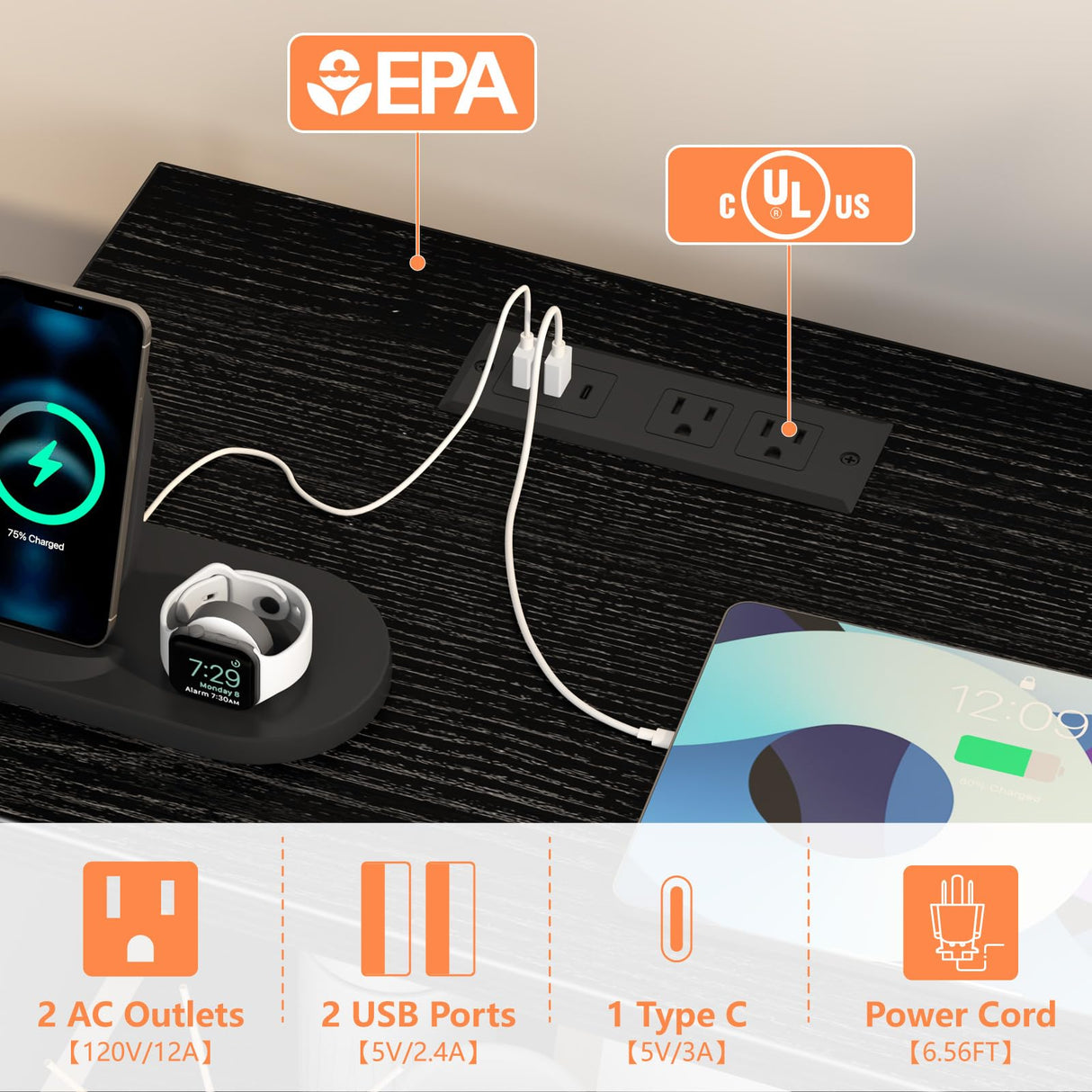 KUREEISE TV Stand Dresser with Charging Station& LED Lights, 9 Drawers Dresser with Open Storage Shelf & Side Pocket, 51" Media Console with PU Finish, for 32-60 Inch TVs, for Living Room, Hallway KUREEISE