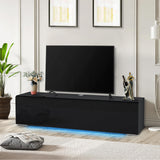 HOMMPA Floating TV Stand with LED Lights for TVs up to 65 Inch, Wall Mounted Entertainment Center with Storage, Modern High Glossy Media Console for Living Room, Bedroom, Black HOMMPA