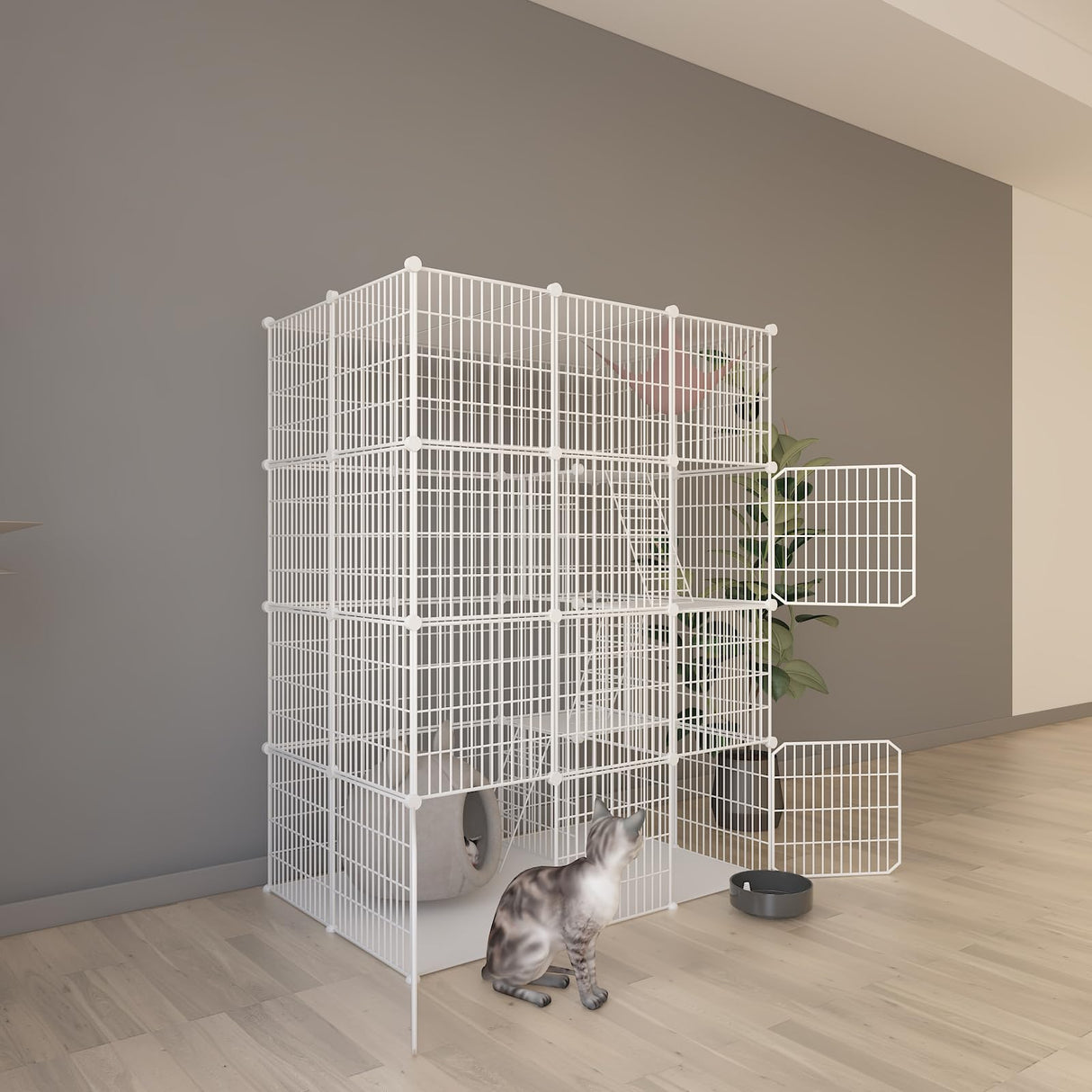 Cat Cage Indoor, DIY Cat Enclosures Detachable Metal Wire, Indoor Cat Crate Exercise Place Ideal for Kitty, Small Animals (White, 41" L x 28" W x 55" H) Leptzoa