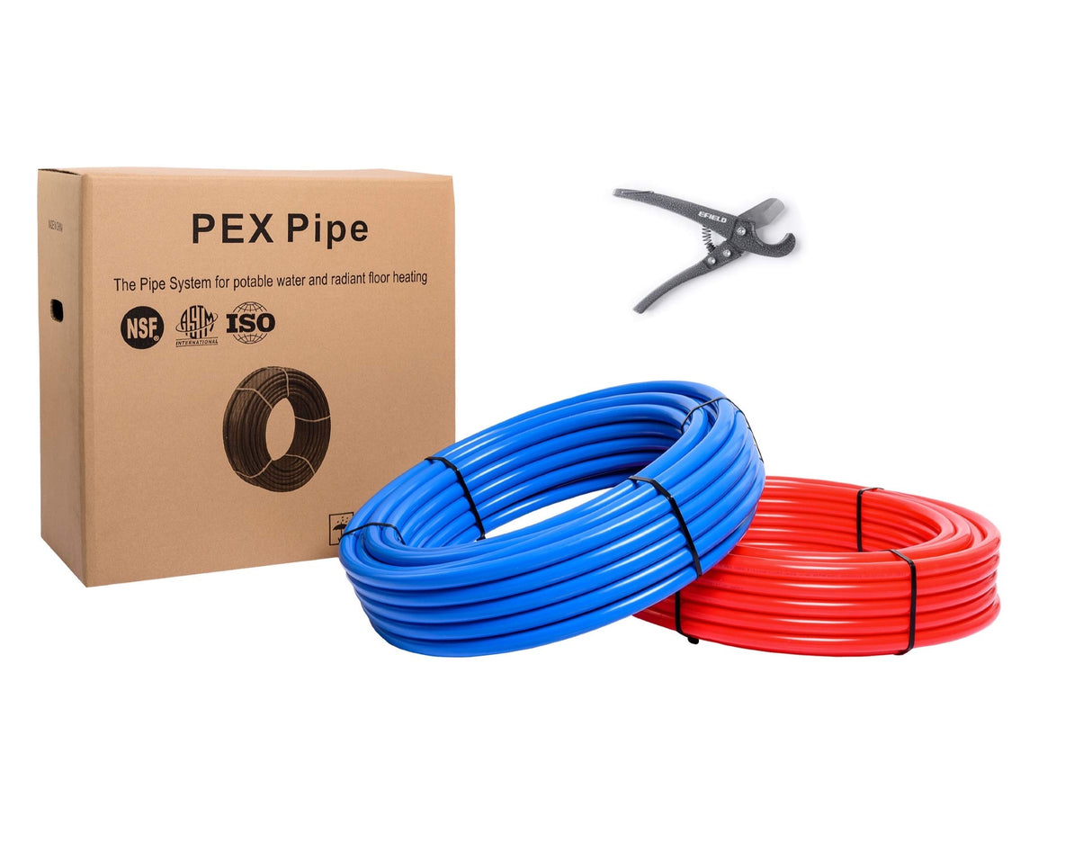 EFIELD 1/2 inch 2 x100 ft Pex-b Pipe/Tubing (NSF Certified) Blue & Red 200 ft Length for Potable Water, for Hot/Cold Water, Plumbing Applications with Free Cutter… EFIELD