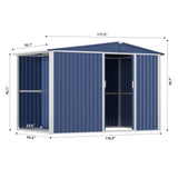 Metal Outdoor Storage Shed 10FT x 6FT with Firewood Storage, Steel Utility Tool Shed Storage House with Sliding Door, Metal Sheds Outdoor Storage for Backyard Garden Patio Lawn, Blue SUXXAN