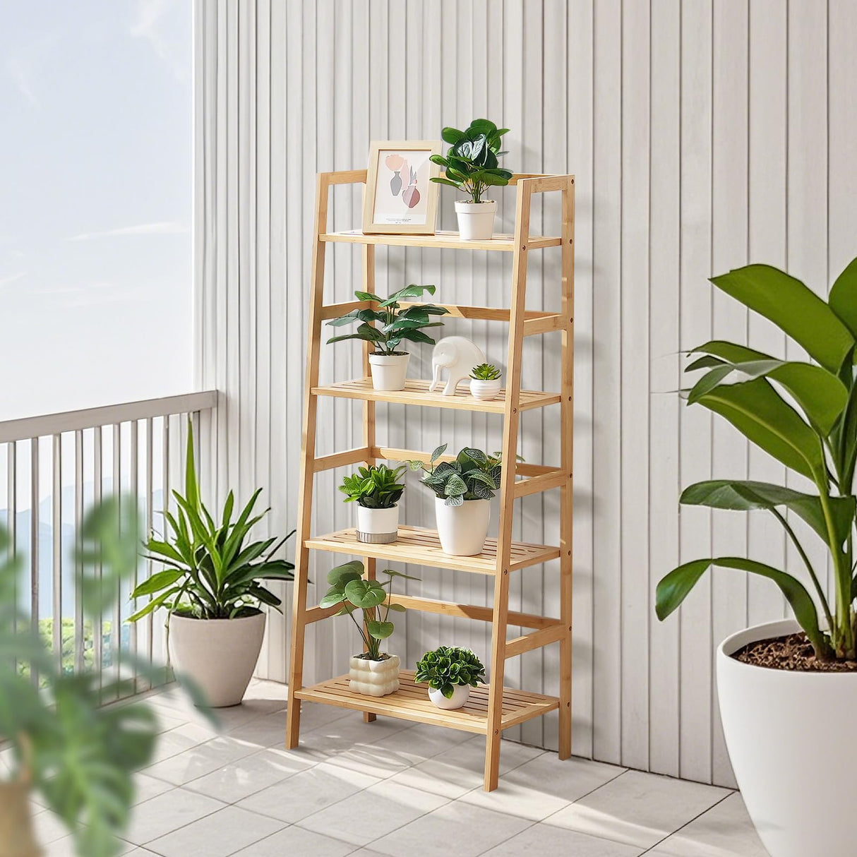 VEVOR 4-Tier Bamboo Ladder Shelf, Trapezoid Open Bookcase, Display Storage Rack Organizer, Freestanding Flower Plant Stand, Ladder Bookshelf Ideal for Bathroom, Bedroom, Office, Study, Natural VEVOR