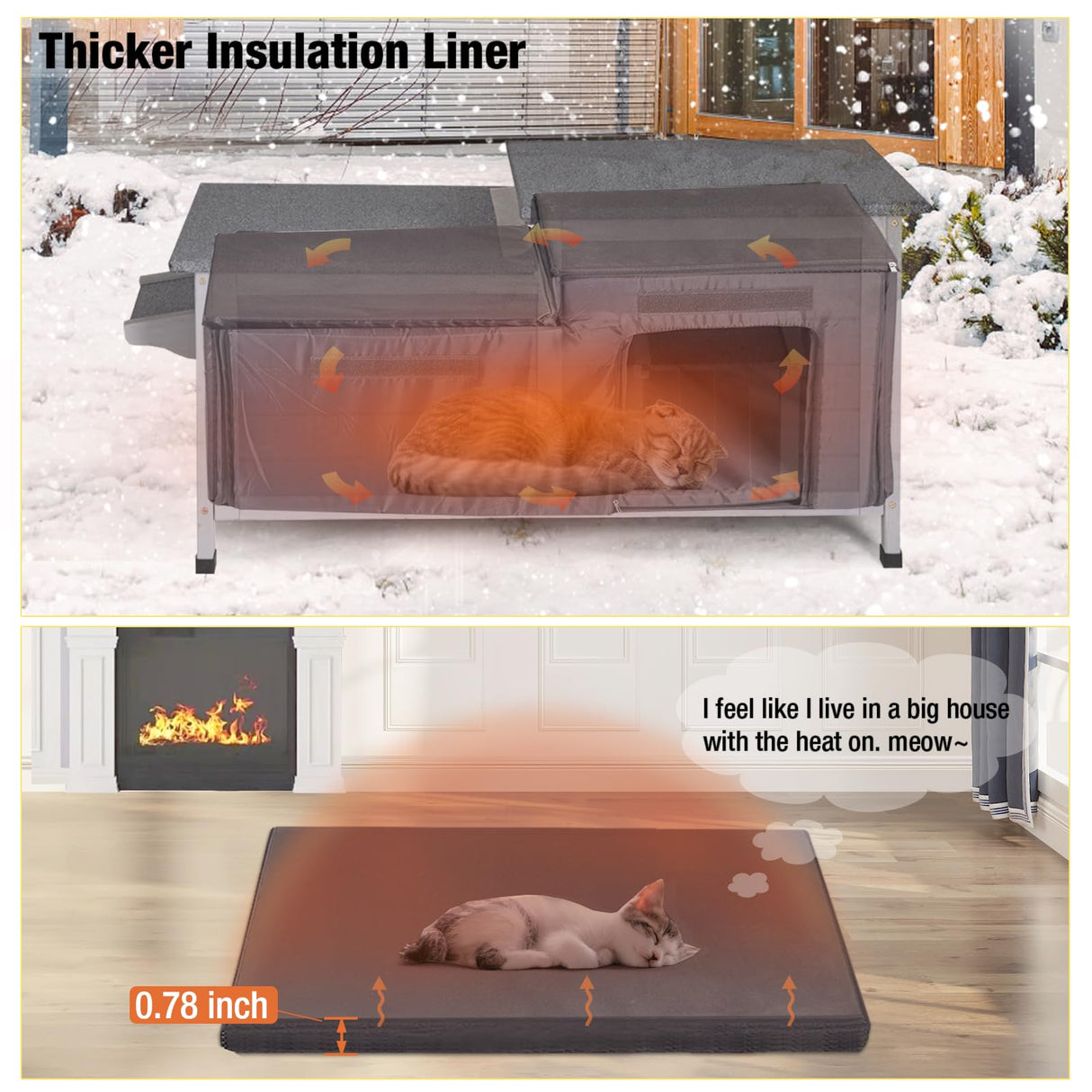 Aivituvin Outdoor Cat House Insulated Feral Cat Shelter Weatherproof for Winter Double Rooms Aivituvin