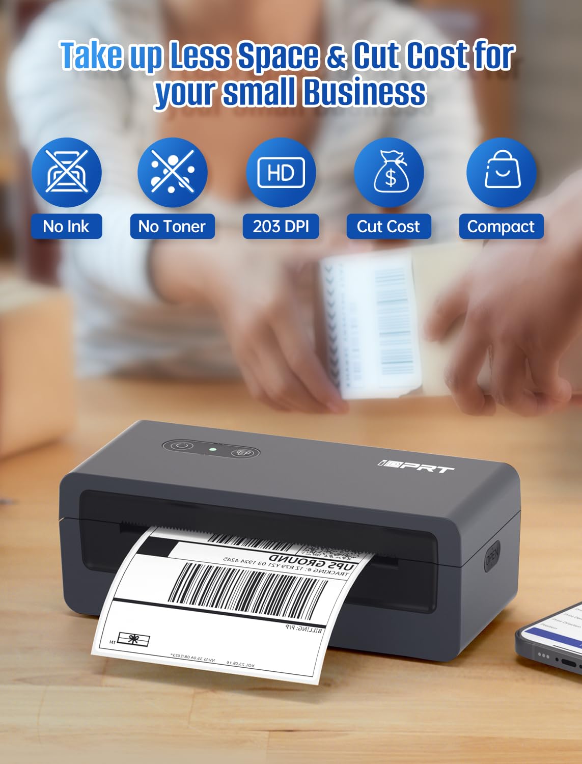 iDPRT Shipping Label Printer 4x6 Bluetooth Thermal Label Printer for Small Business and Shipping Package, Support Android, iPhone, Windows, macOS, Widely Used for Amazon, Shopify, Ebay (Renewed)