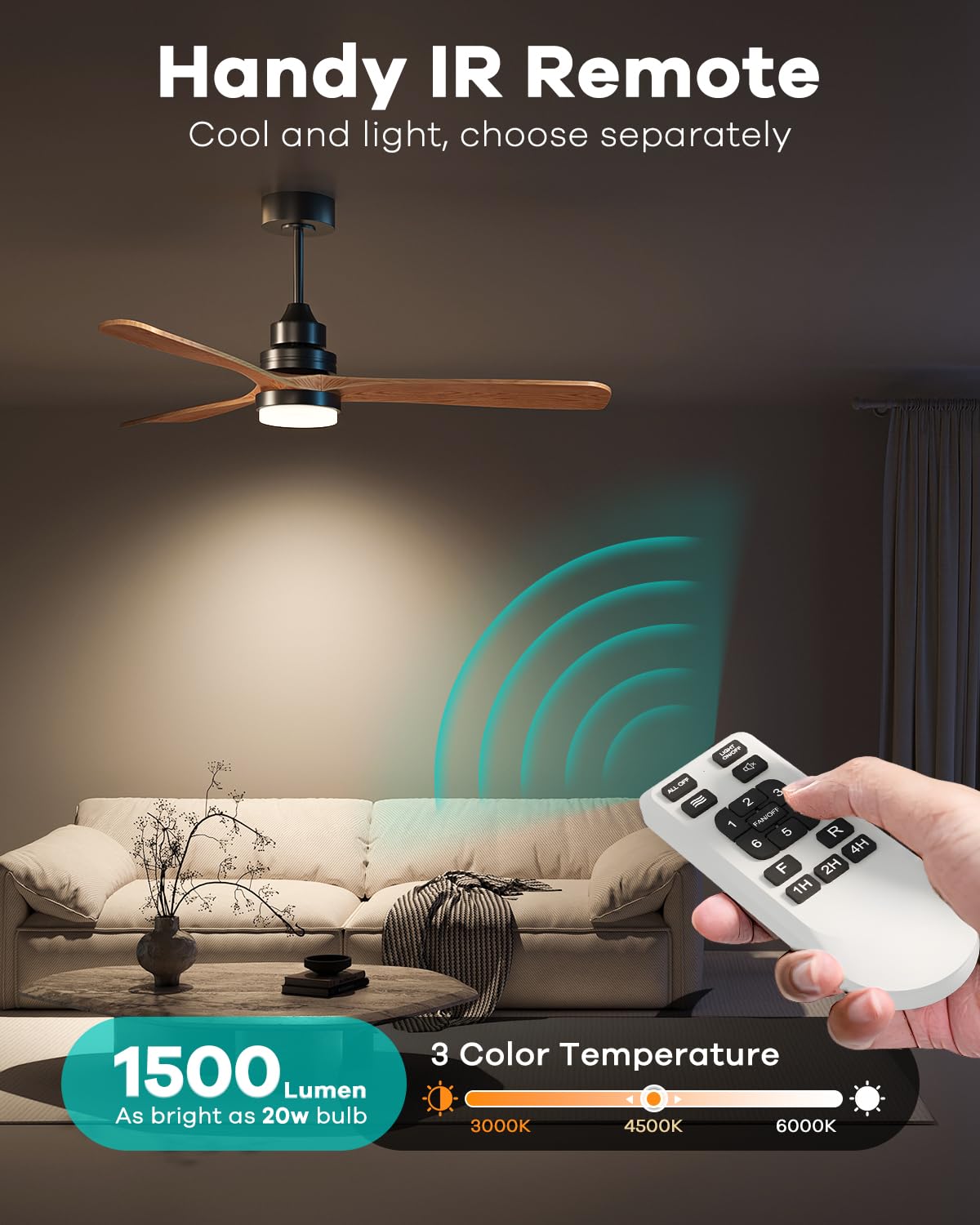 HEIBUETY Ceiling Fans with Lights and Remote, 52 Inch Outdoor Wood Ceiling Fan for Patios with Light, 3 Downrods, Quiet DC Motor, 3 Blade Modern Ceiling Fan for Outside Porch, Farmhouse, Bedroom HEIBUETY