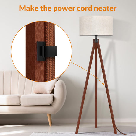 LEPOWER Wood Tripod Floor Lamp, Mid Century Standing Lamp, Modern Design Studying Light for Living Room, Bedroom, Study Room and Office, Flaxen Lamp Shade with E26 Lamp Base LEPOWER