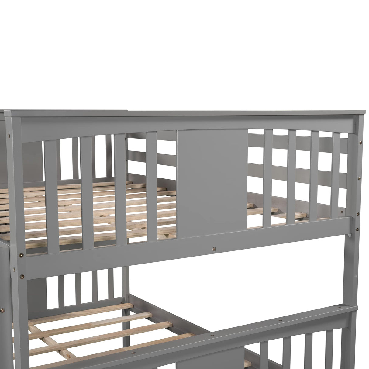 Ball & Cast Full Over Full Bunk Bed with Twin Size Trundle and Ladder,Wood Bunkbed w/Slat Support & Full-Length Guard Rail,Space Saving,Bedframe Furniture for Student Dorms,Studio,Gray Ball & Cast
