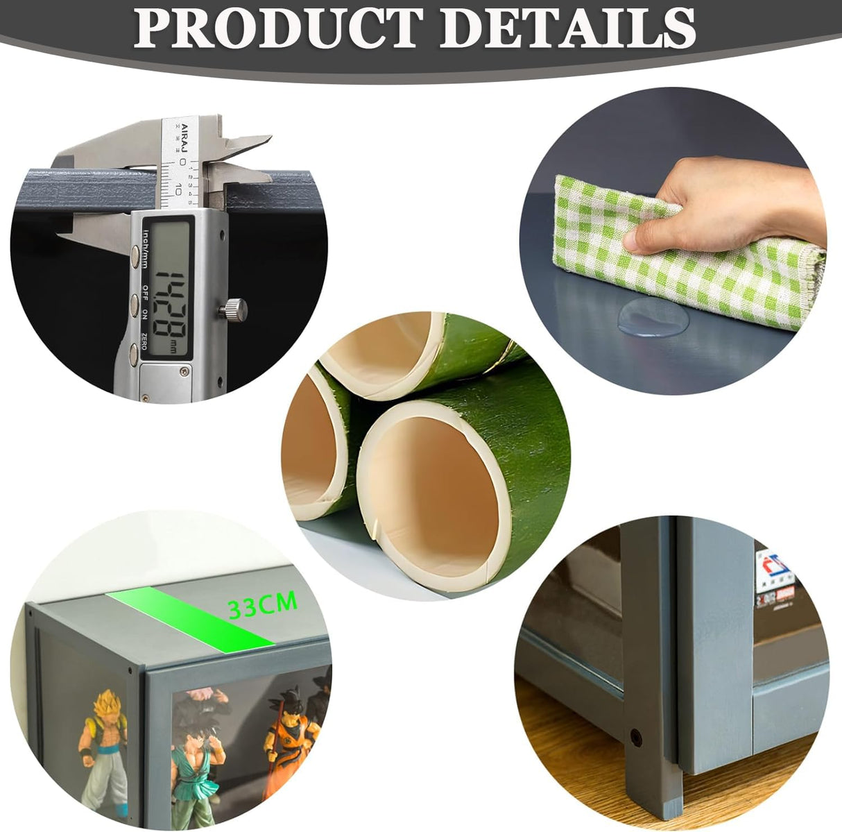 qeknxks Display Cabinet with Acrylic Doors, 5-Tier Bamboo Curio Display Cabinet, Display Cases for Figurine, Toy Organizers Rack & Display Shelf, Kids Bookcase for Home Office, Playroom, Living Room qeknxks