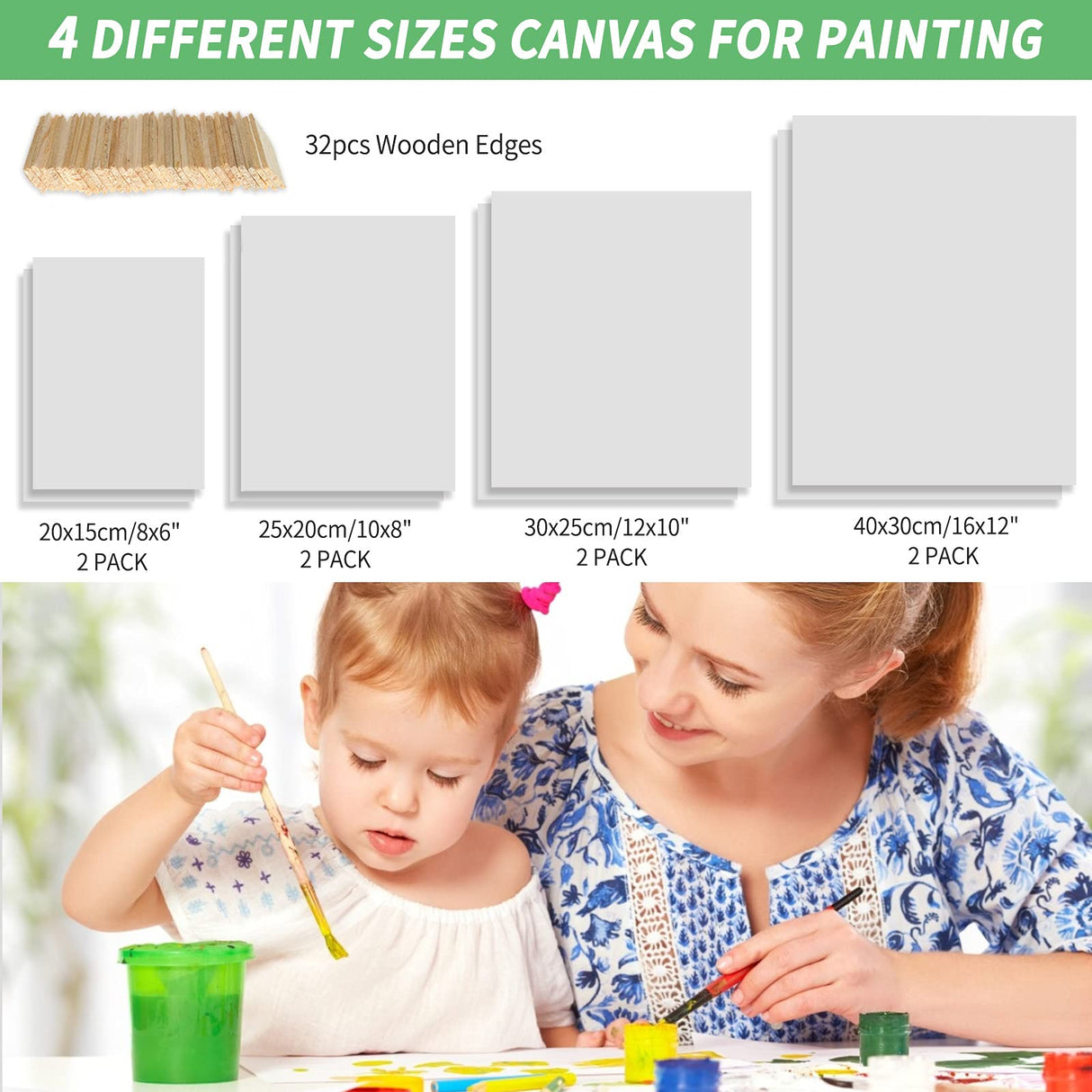 Stretched Canvas, 6x8, 8x10, 10x12, 12x16, 8 Set Artist Canvase Frame Board Panels, 100% Cotton Blank Canvase Oil Acrylic Watercolor Pouring Paint, Acid-Free for Kids & Artists Villanelle