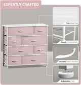 Sorbus Dresser with 8 Drawers - Furniture Storage Chest for Kid’s, Teens, Bedroom, Nursery, Playroom, Clothes, Toys - Steel Frame, Wood Top, Fabric Bins (Pink) Sorbus