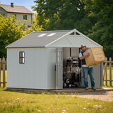 Patiowell 10x10 FT Outdoor Storage Shed, Plastic Shed with Floor and Skylight, Four-Window Resin Storage Shed with Lockable Door for Garden, Patio, Backyard, Beige Patiowell