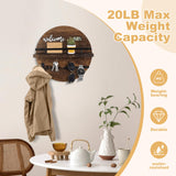 LEIRUOTM Key Holder for Wall, Key and Mail Holder Organizer with - Key Holder Wall Mount - Round Wooden Rustic Home Decor for Entryway, Mudroom, Hallway, Kitchen Office (Brown) LEIRUOTM
