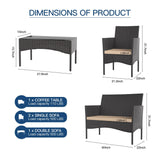 Kullavik 4 Pieces Outdoor Patio Furniture Set,PE Wicker Rattan Chairs Garden Conversation Sets with Tempered Glass Table and Soft Cushions for Lawn,Pool or Backyard,Sand Kullavik