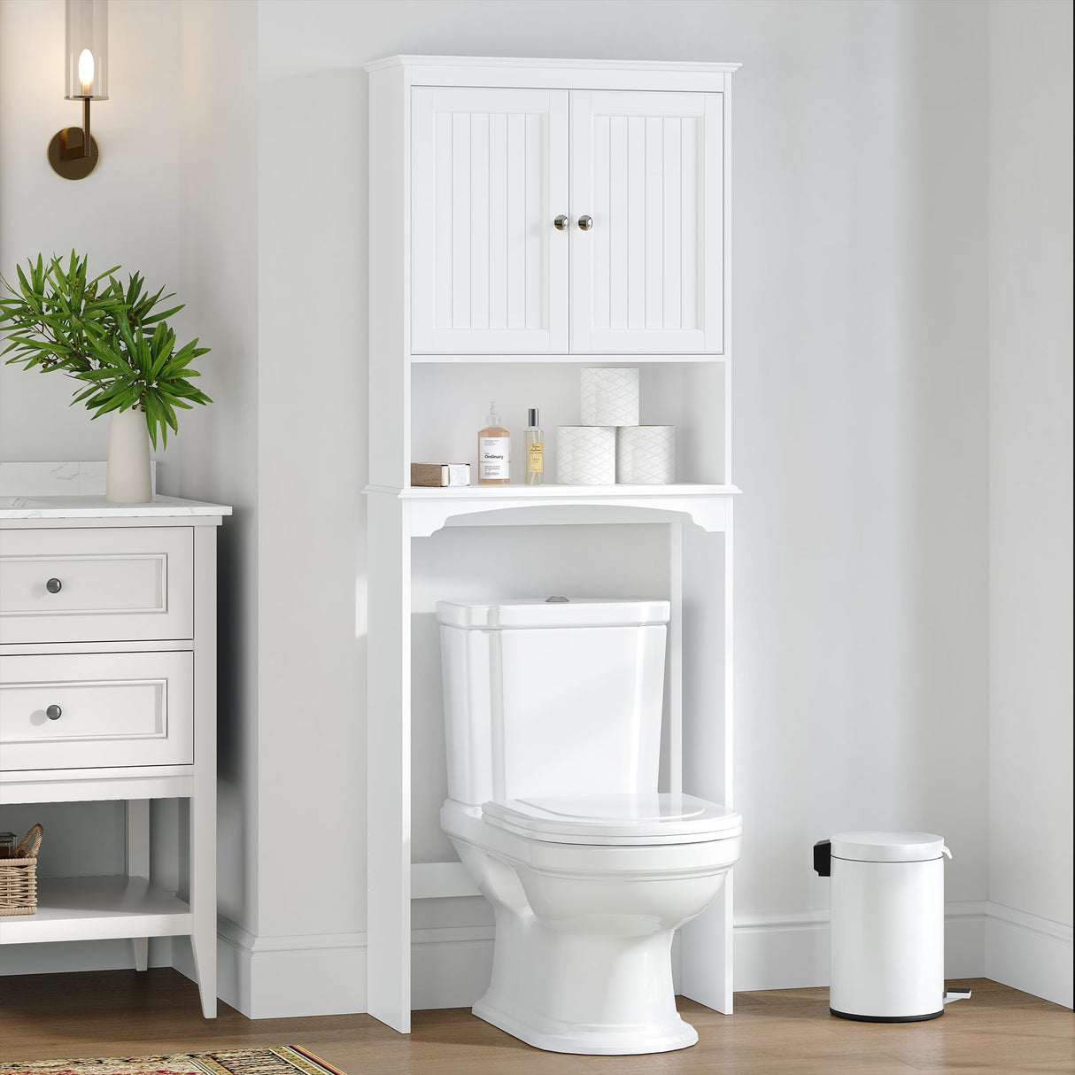 Spirich Over The Toilet Storage Cabinet, Bathroom Shelf Over Toilet, Bathroom Storage Cabinet Organizer, White Spirich