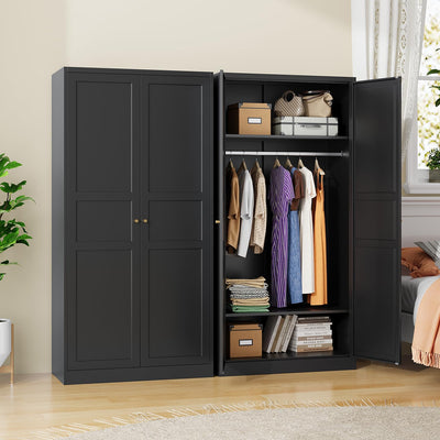 LISSIMO Metal Wardrobe Closet Cabinet,Armoire Wardrobe Closets Storage Cabinets with Doors and Shelves for Laundry Room,Bedroom,Home Office,Bathroom(Black