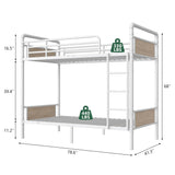 Jocoevol Bunk Bed Twin Over Twin, Heavy Duty Metal Industrial Bunkbeds with Ladder and Full-Length Guardrail, Convertible into 2 Individual Beds, Under-Bed Storage Space (White, Twin) Jocoevol