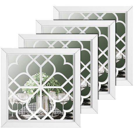 Tatuo 4 Pcs 12 x 12 Inch Square Decorative Mirrors for Wall Rustic Living Room Mirror Farmhouse Wall Decor Mirror for Christmas Bedroom Entryway Kitchen Bathroom Decoration(Pure White) Tatuo