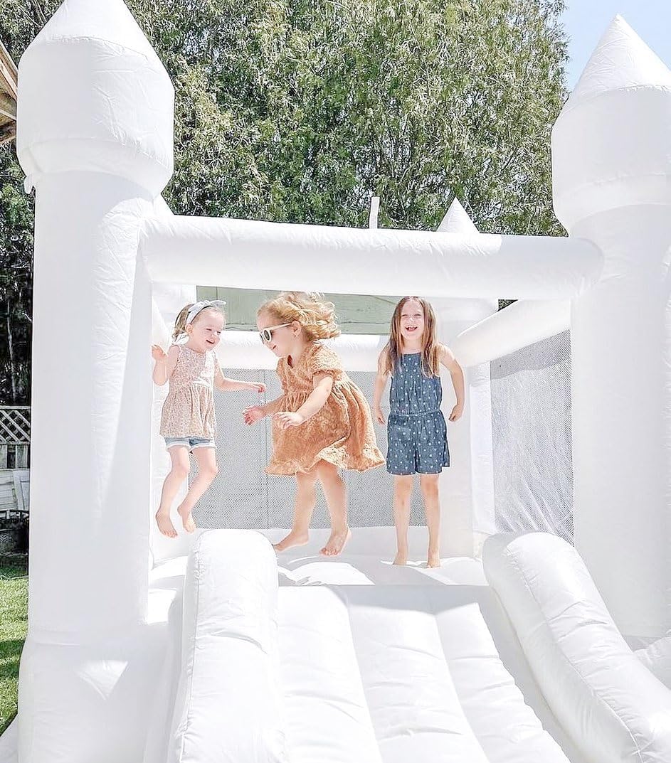 iLink-outer White Bounce House Without Blower Indoor Outdoor Bouncy Castle for Kids 2-8 Oxford Toddler Bounce House with Slide Balloon & Blower,103 x 71 x 90 inch,Kid Birthday Party Gifts （NO Blower） iLink-outer
