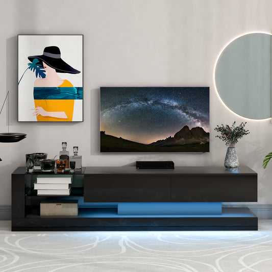 LostCat TV Stand for 75 Inch TV, Modern TV Console with Two Media Storage Cabinets and 16-Color RGB LED Color Changing Lights, High Gloss Entertainment Center for Living Room and Bedroom, Bla - WoodArtSupply