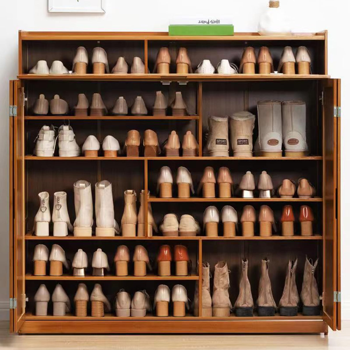 ADOREMHY Bamboo Shoe Storage Cabinet with Flip Door, 7 Tier Freestanding Shoes Heels Sneakers Shoe Rack Shelf for 36-40 Pairs, Entryway Shoe Cabinet with 2 Folding Doors for Hallway Living Room ADOREMHY