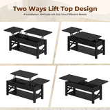 Rolanstar Coffee Table 47.2", 2 Way Lift Top Farmhouse Center Table with Hidden Compartment, Open Shelf & X Wooden Support for Living Room, Black Rolanstar