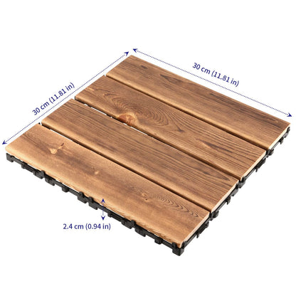 SOUJAP 7Pcs Wood Plastic Interlocking Flooring Tiles, 12 x 12 Inch Composite Patio Deck Tiles, Water Resistant Wooden Parquet Flooring for Indoor & Outdoor, Garden, and Poolside (Brown-Checke - WoodArtSupply