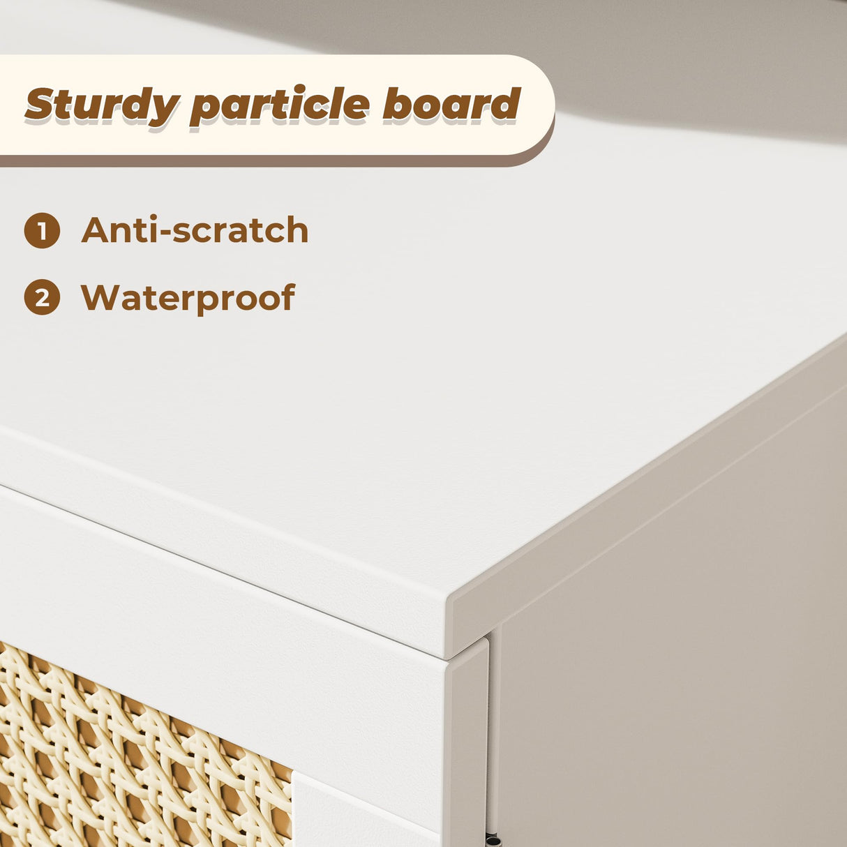 SUPERJARE 65 Inch TV Stand, Entertainment Center with Adjustable Shelf, Rattan TV Console with 2 Cabinets, Media Console, Solid Wood Feet, 4 Cord Holes, for Living Room, White SUPERJARE