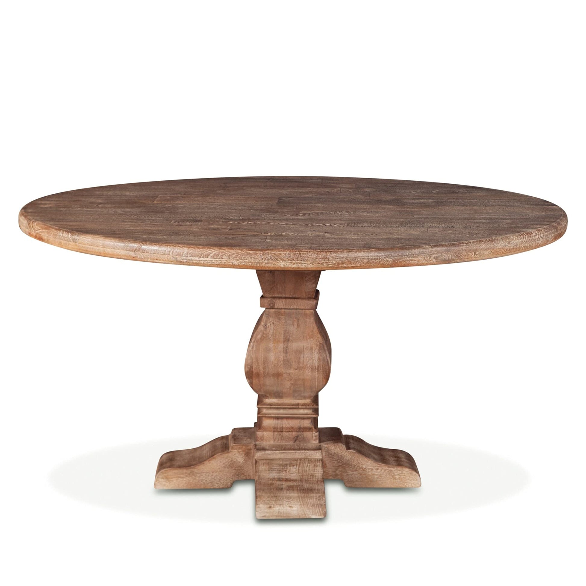 World Interiors Mango Wood Round Dining Table In Antique Oak - WoodArtSupply