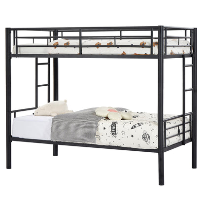 VECELO Metal Bunk Bed Twin Over Twin, Industrial Bunkbeds with Ladder and Full-Length Guardrail, Noise Free, No Boxing Spring Needed, Black