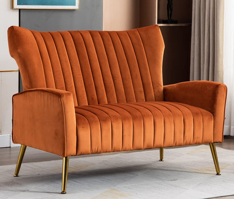 Artechworks Tufted Contemporary Velvet Wingback HighBack Loveseat Sofa Chair Upholstered Couch with Gold Metal Legs Two-Seat Sofa for Living Room Bedroom Apartment Small Space Dorm, Caramel Color Artechworks