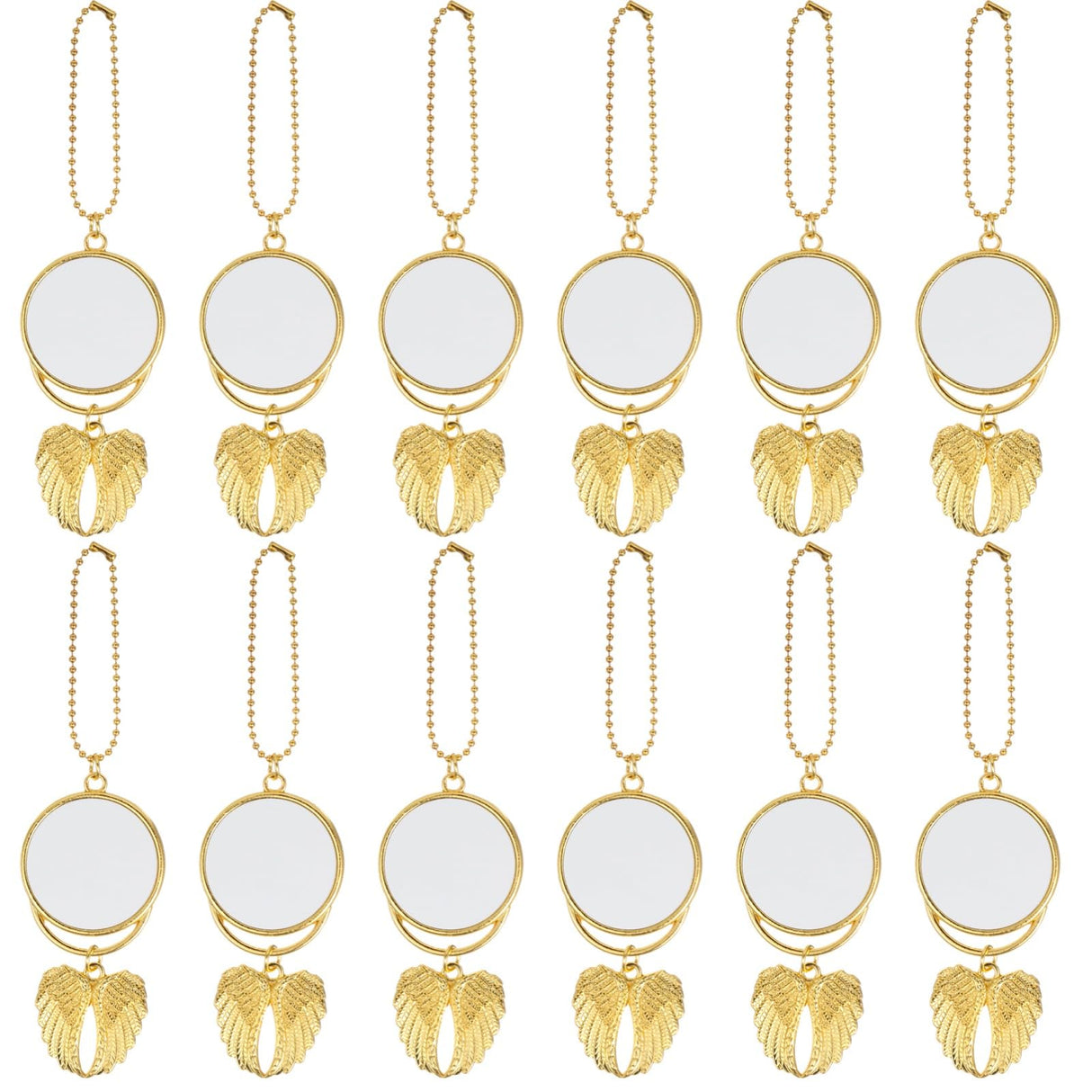 12 PCS Angel Wings Sublimation Keychain Blanks Gold, Double Side Heat Transfer Blanks with Angel Wings Charms, MDF Round Key Rings Blanks for Sublimation DIY Craft OMISTAR