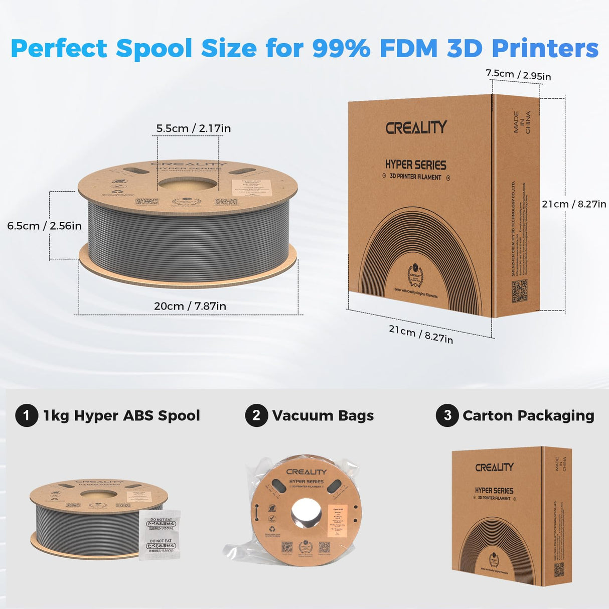 Creality Hyper ABS Filament for K1/K1 Max/K1C, Official 3D Printer Filament ABS 1.75mm for High-Speed Printing Convenient Open Printing ABS Filament, 1kg(2.2lbs) Spool Fit Most 3D Printer(Gray) Creality