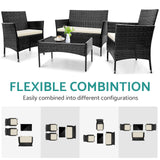 TINKLE WELL Patio Furniture, 4 Piece Conversation Set, Outdoor Wicker Rattan Table and Chairs, Sectional Sofa with Thick Cushion for Garden, Yard, or Porch, Dark Black TINKLE WELL