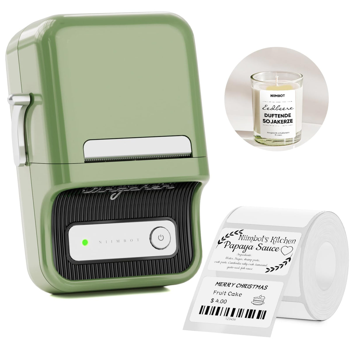 NIIMBOT B21 Label Maker Machine with Tape, Bluetooth Label Printer, 2 Inch Portable Thermal Sticker Printer, Good Idea for Home,Organization, Office, Business, Sticker Maker for Phones & PC, Green NIIMBOT