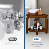 Bamboo Corner Shower Stool for Shaving Legs Foot Rest, Waterproof Bath Bench Seat with Storage Shelf for Bathroom Inside Shower, Hold Up to 450Lbs(Walnut) KingPavonini