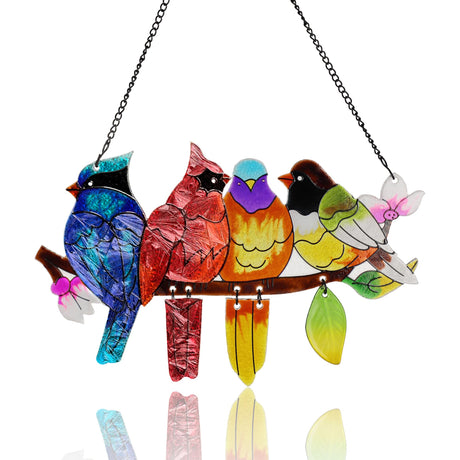 DASTOLL Stained Glass Window Hanging, Birds on A Branch Stain Glass Suncatcher, Hand-Painted Sun Catchers Indoor Window Decoration Bird Lover Gift for Mom, Grandma, Stocking Stuffers for Women DASTOLL