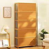 idhhco 5 Tier Curio Display Cabinet, Storage Cabinet with Acrylic Glass Door, Collectibles Toy Organizers Rack & Display Shelf, Kids Bookcase for Bedroom, Reading Nook, Toddler's Room, Bamboo idhhco