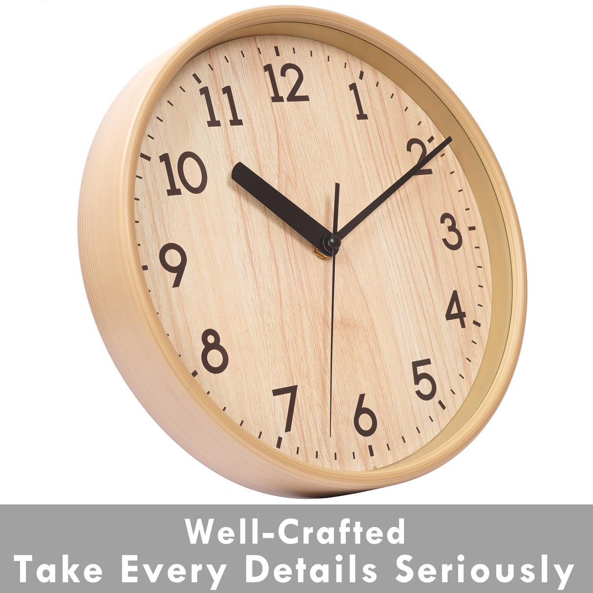 Hiopeak 10 Inch Wall Clock Silent, Non-Ticking Decorative Rustic Analog Quartz Wall Clock Battery Operated for Bedroom Living Room Kitchen Farmhouse Office School (Graining) Hiopeak