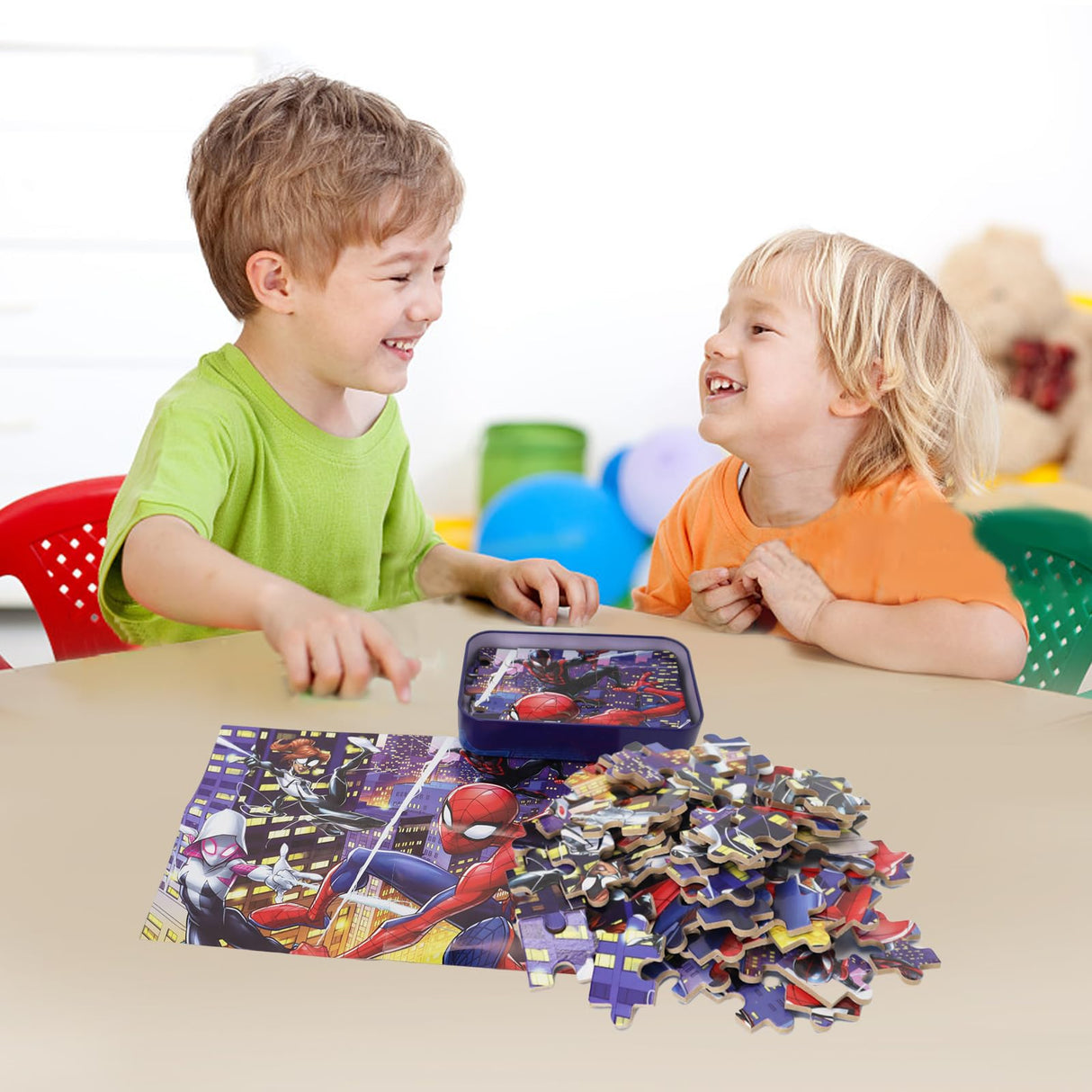 60 Pieces Marvel Spiderman Jigsaw Puzzles for Kids Ages 4-8,Learning Educational Puzzles for Children Girls and Boys,Packed in Tin Box,Gift for Children (0668) DPLEFO