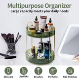Asayuee 360 Rotating Makeup Organizer for Vanity,2 Tier Large Capacity Cosmetics Skincare Organizers,Bathroom Countertop Organizer Spinning Perfume Organizer,Dresser Vanity Organizer (Green-2 Tier) Asayuee