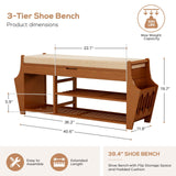 oakvivo 39.4in Shoe Bench with 2 Side Holder, 3 Tier Bamboo Entryway Bench with Storage, Shoe Rack Bench Organizer with Cushion for Entryway Hallway Living Room, Holds up to 330lbs oakvivo